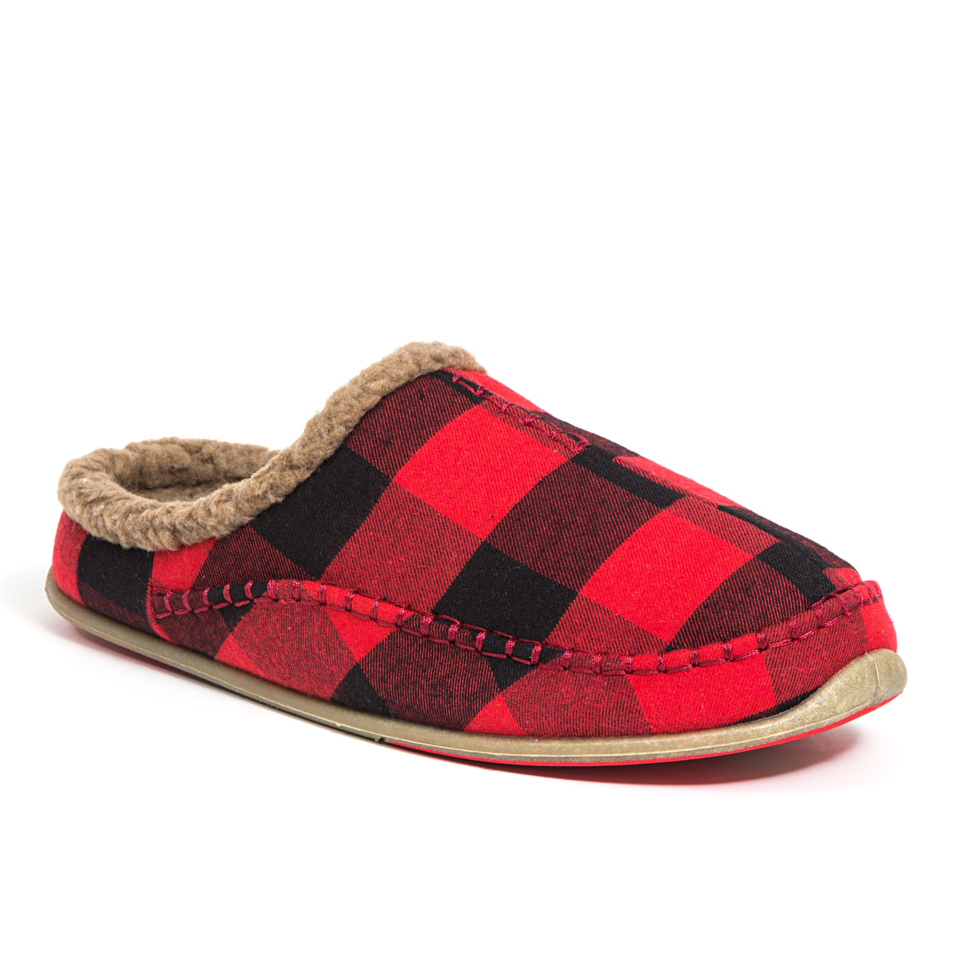 Deer Stags Unisex Nordic Plaid Slipper - Red/Black - 8 Wide