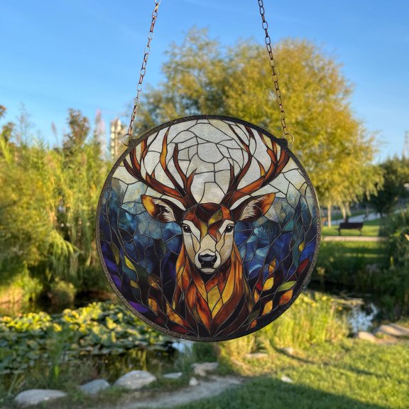 Deer Stained Glass Style Wall and Window Decoration, Sun Catcher Wall Art, Indoor Decor, Forest Animals Home Decor, Window Hanging