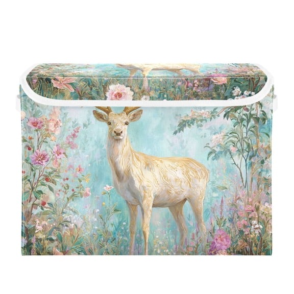 Deer Standing in Dreamy Garden Foldable Storage Bins with Lids Handles Collapsible Storage Containers Tote Boxes 16.5 x 12.6 x 11.8 inches