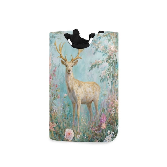 Deer Standing in Dreamy Garden Laundry Basket with Handles Foldable Laundry Hamper Freestanding Washing Bin 50L