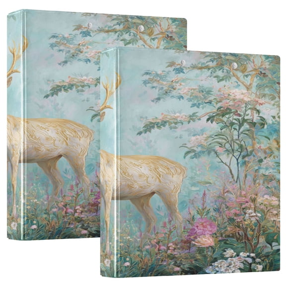 Deer Standing in Dreamy Garden Round Ring Binder 3 Rings 1.5" Capacity File Storage for A4 Size 2 Pack