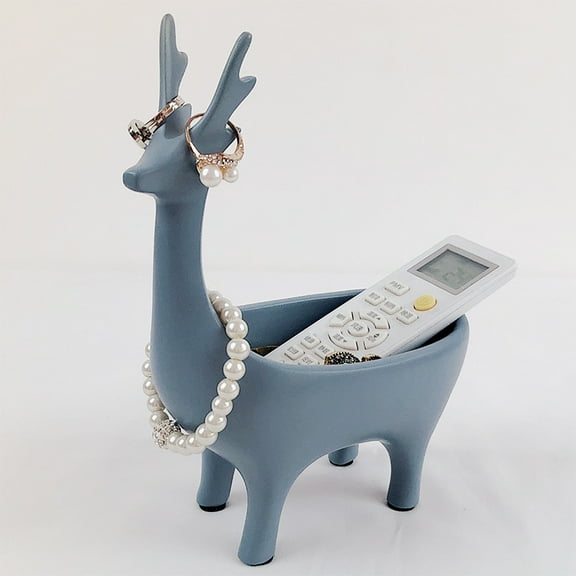 Deer Statue,Figurine Home Sculpture with Resin,Key Bowl for Entryway Table,Storage Decor BoxGray