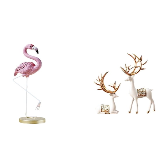 Deer Statue Flamingo Resin Sculpture Reindeer Figurine Hand Painted True to Life Details Suitable for Living Room Table