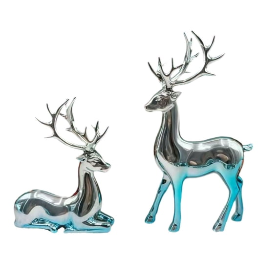 Deer Statue Set for Bedroom Christmas Decor, 2-Piece Resin Standing and Lying Sculptures for Home Display