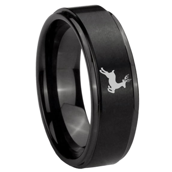 Deer Step Edge Brush Black Tungsten Men Ring 10MM