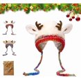 thumbnail image 1 of Deer Storage Hat - Festive Christmas Antler Hat & Handbag 2-in-1, Windproof Foldable Knitted Reindeer Beanie Cap Gift, 1 of 8