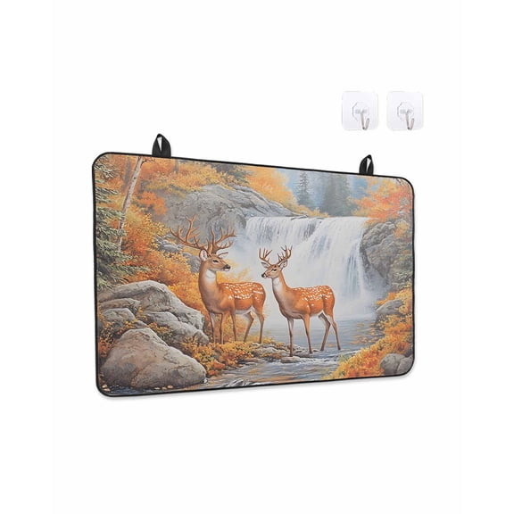 Deer Stove Top Covers for Electric Stove, 28'x20'' Forest Wildlife Rustic Glass Ceramic Stove Cover Foldable Rubber Mat Heat Resistant Cooktop Protector for Kitchen