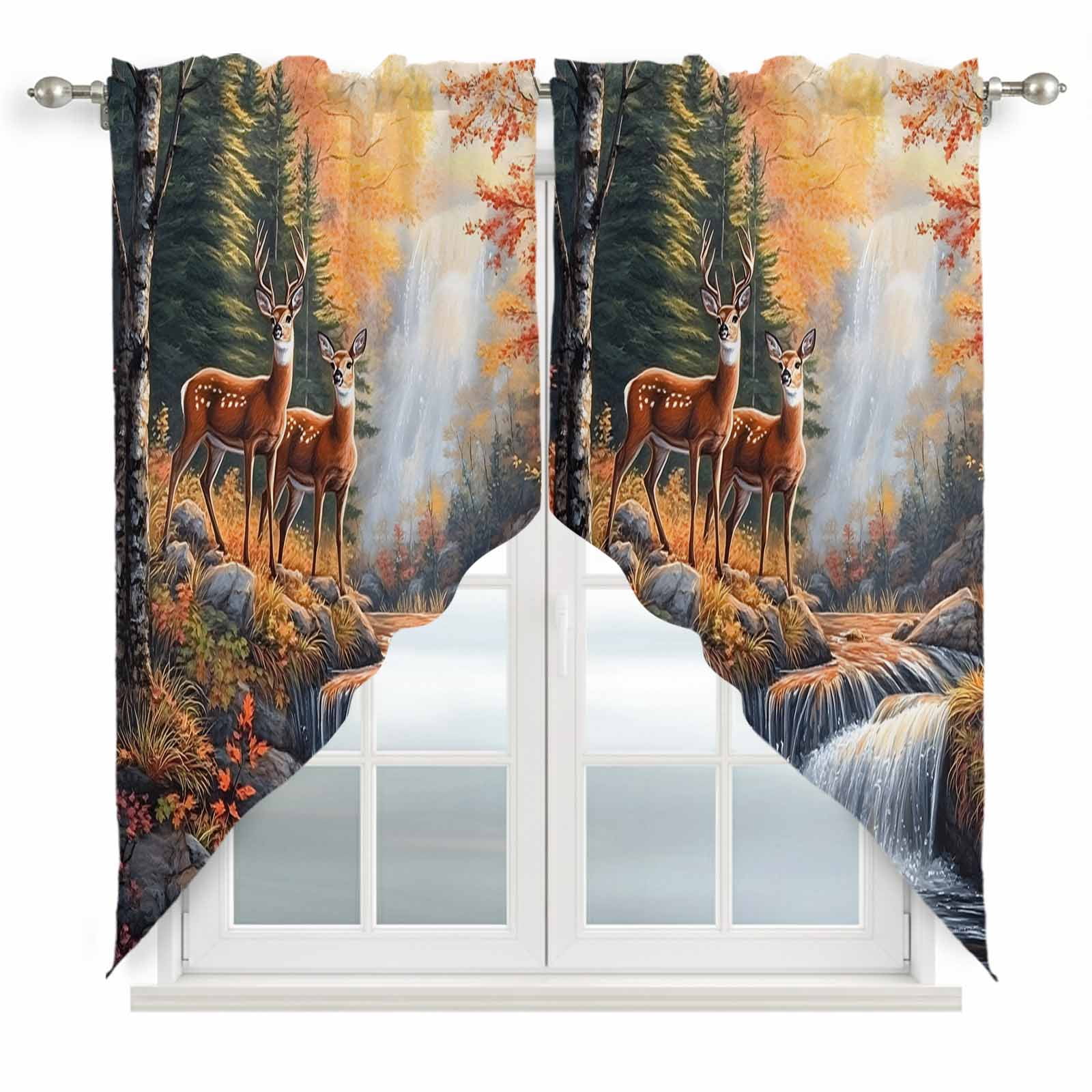 Deer Swag Valances for Windows 45 inches Long, Vintage Wildlife Rustic ...