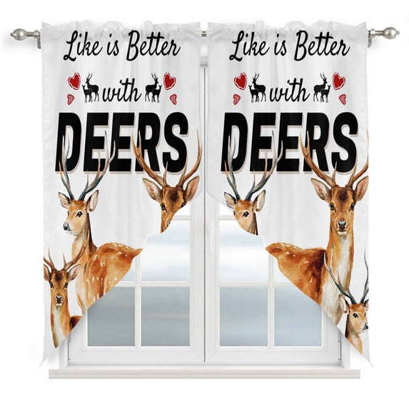 Deer Swag Valances for Windows, Kitchen Curtains 36 Inch Length 2 Panels Set, Wildlife Animals Farmhouse Country Elk Short Curtains for Small Windows Rod Pocket Cafe Curtains Drapes 28"x36"
