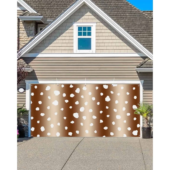 Deer Texture Garage Door Banner Covers, Country Gradient Brown Deer Texture Animals Large Hanging Indoor/Outdoor Backdrop Background for Christmas Winter Party Decor, 6x13 FT