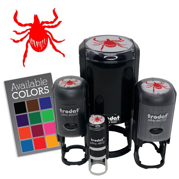 Deer Tick Bug Parasite Arachnid Self-Inking Rubber Stamp Ink Stamper for Stamping Crafting Planners - 1/2 Inch Mini - Red Ink