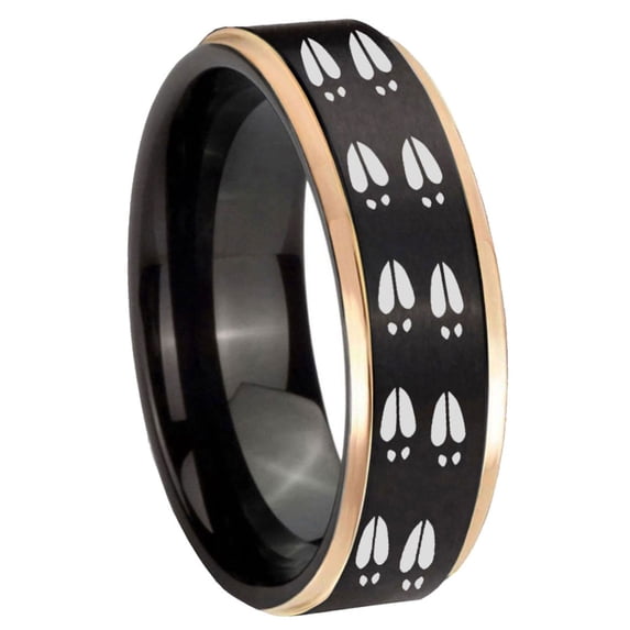 Deer Tracks 8MM Step Edge Black And Rose Gold Tungsten Men Ring