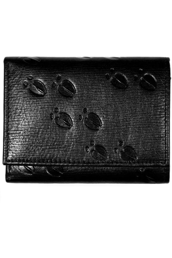 Deer Tracks Embossed Black Leather Trifold Wallet