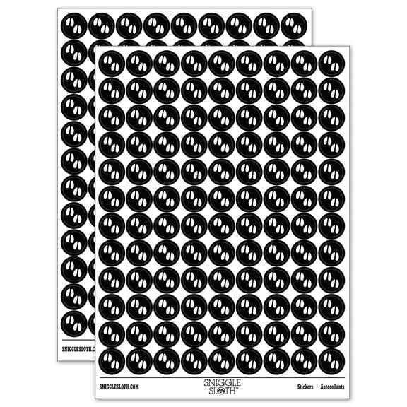 Deer Tracks Footprints 200+ Round Stickers - Black - Gloss Finish - 0.50" Size