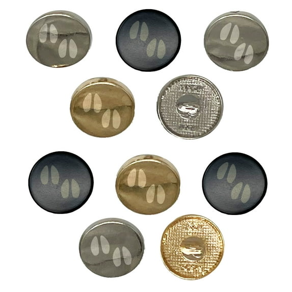 Deer Tracks Footprints Set of 10 Metal 0.6" (15mm) Sewing Shank Round Buttons - Silver Color