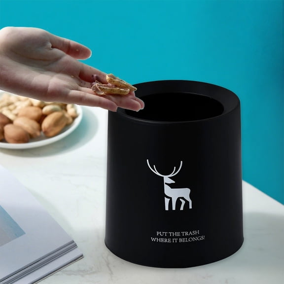 Deer Trash Can, Cute Animal Design Small Wastebasket for Desk, Bedroom & Office with "Put Trash Where It Belongs" Message, Decorative Bin Black