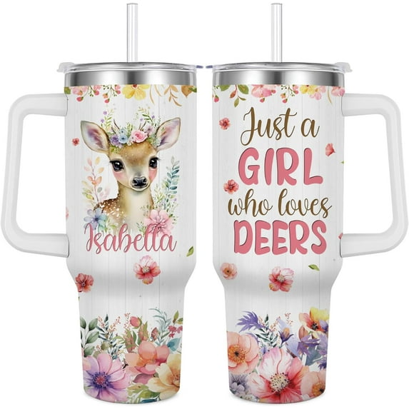 Deer Travel Cup for Deer Lover,40 oz Personalized Deer Vacuum Insulated Tumbler with Custom Name