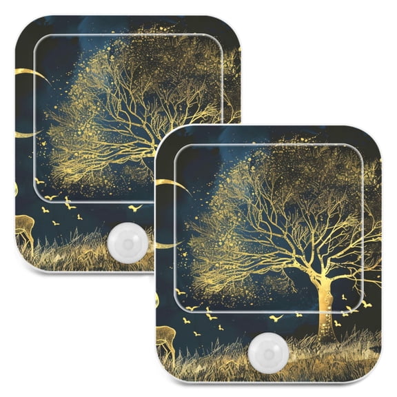 Deer Tree Moon 2 Pack LED Motion Sensor Night Light Plug into Wall Auto Dusk to Dawn Adjustable Brightness for Kids Bedroom Hallway Nursery Room