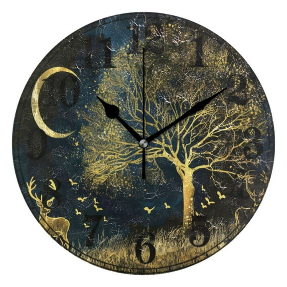 Deer Tree Moon Silent Wall Clock 10" Non-Ticking Battery Clock