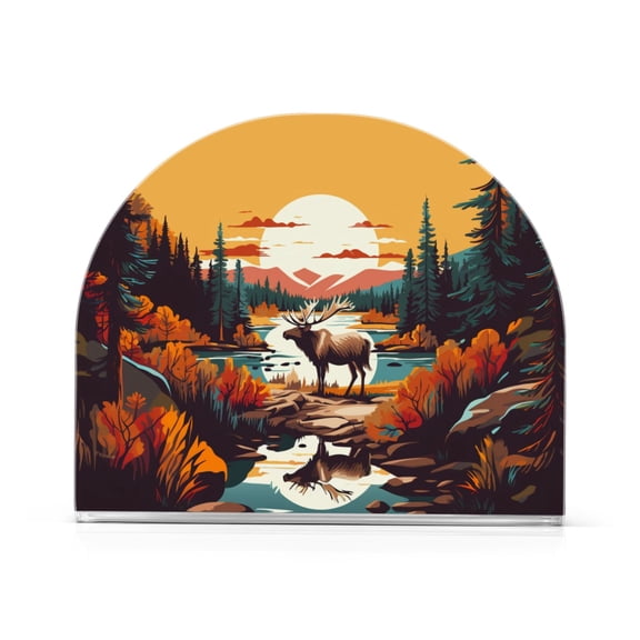 Deer Trees Forest Sun Lake Napkin Holder for Table Clear Napkin Stand Paper Holder Acrylic Organizer Dispenser Napkins for Dinner Kitchen Restaurant Room