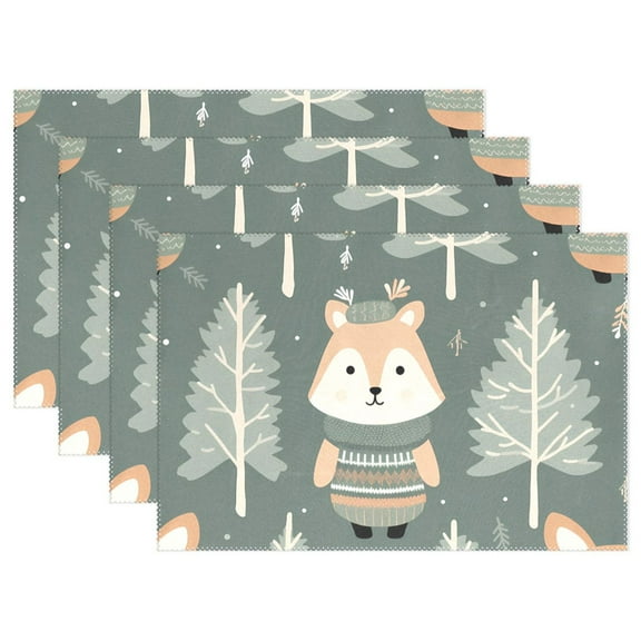 Deer Trees Pines 12×18 inch Placemats Heat Resistant Washable Foldable Rectangular Placemats Set Decoration Indoor Outdoor for Kitchen Dining Table 1PC
