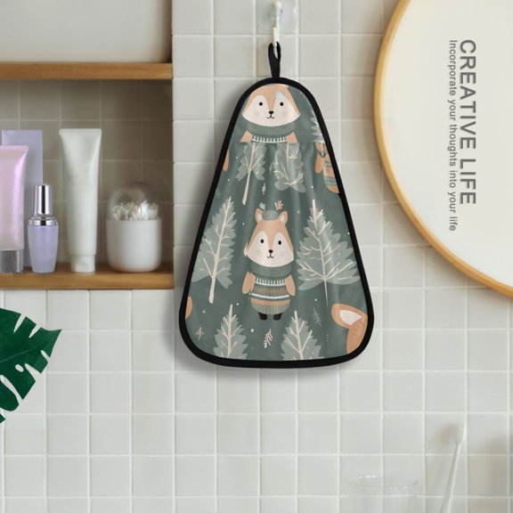 Deer Trees Pines Hanging Towel Kitchen Hand Towel Bathroom Absorbent Towel Machine Washable Quick Dry Dishcloths