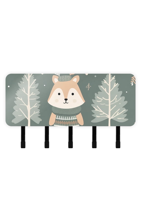 Deer Trees Pines Mail Holder Organizer Wall Mount with Shelf Key Holder Key Rack with 5 Key Hooks for Wall Decorative