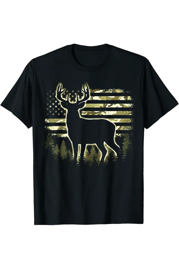 Deer US Flag Camo Hunting T-Shirt