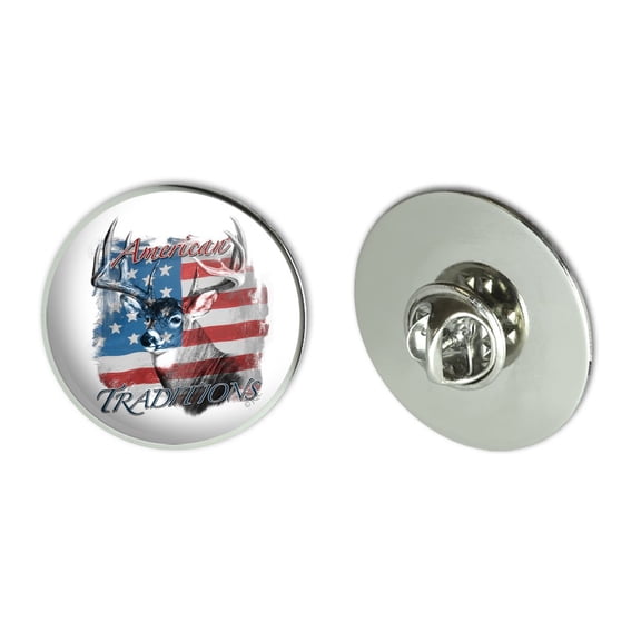 Deer USA Flag American Traditions Hunting Metal 1.1" Tie Tack Hat Lapel Pin Pinback