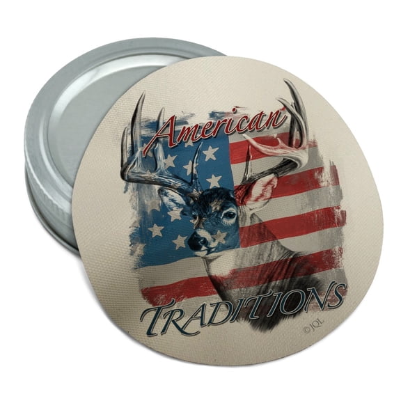 Deer USA Flag American Traditions Hunting Round Rubber Non-Slip Jar Gripper Lid Opener