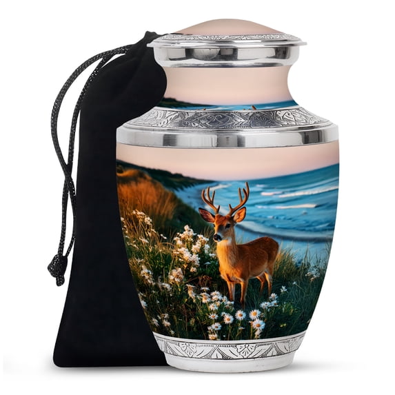 Deer Urn for Ashes Mom, Decorative Funeral Urn For Dad - Deer Theme Cremation & Memorial Sharing Urns for Ashes with Lid - 10inch, Large - 1Pcs