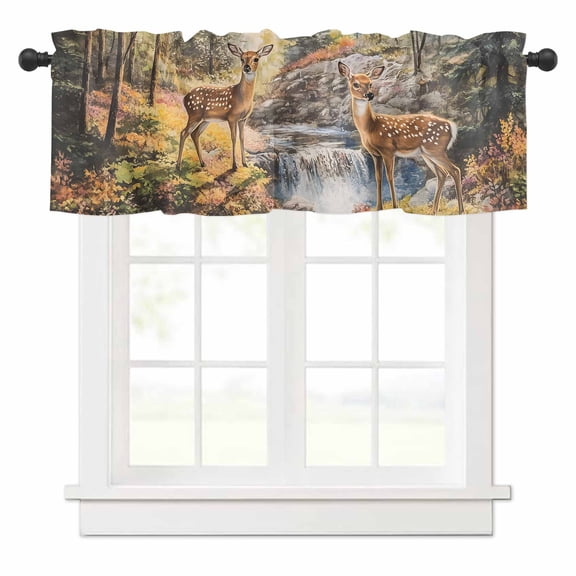 Deer Valances for Windows Forest River Rod Pocket Curtain Valance Window Treatment Short Curtains for Kitchen Living Room, 42"x18"