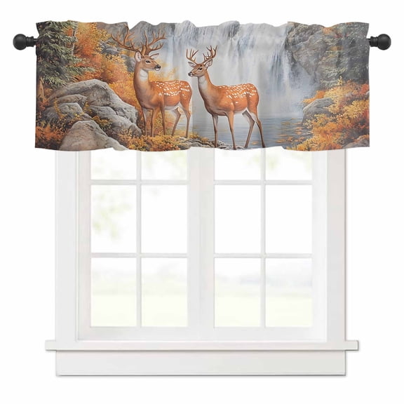 Deer Valances for Windows Forest Wildlife Rod Pocket Curtain Valance Window Treatment Short Curtains for Kitchen Living Room, 54"x18"