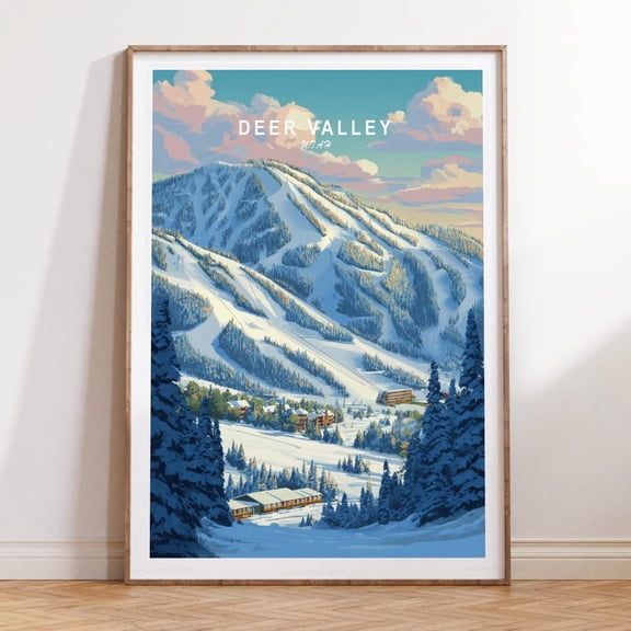 Deer Valley Utah Winter Ski Resort Wall Art, Unframed Paper Print Size 8x12