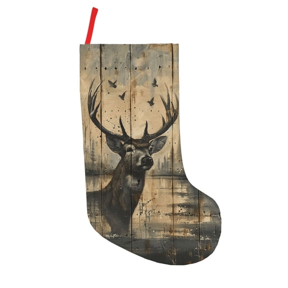 Deer Vintage Camo Art Black 18 in Christmas Stocking with Hanging Loop Xmas Tree Stocking for Holiday Decor