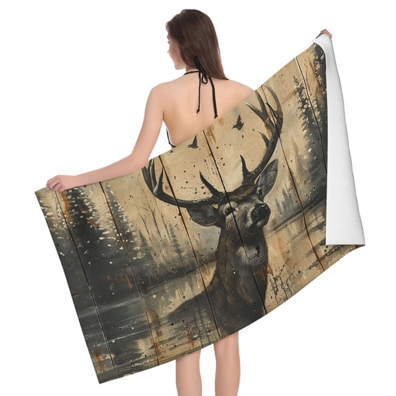 Deer Vintage Camo Art Black Beach Bath Towel Gym Spa Shower Towels Pool Soft 32" X 52" for Men Women
