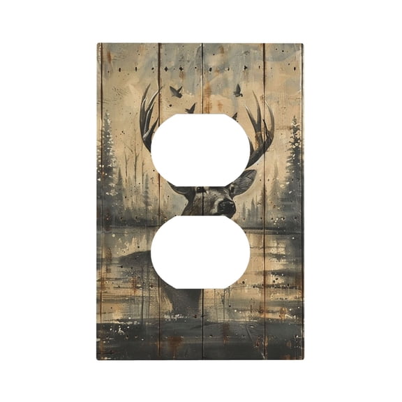 Deer Vintage Camo Art Black Duplex Wall Plate 1 Gang Decorative Electrical Outlet Light Switch Cover Switchplate