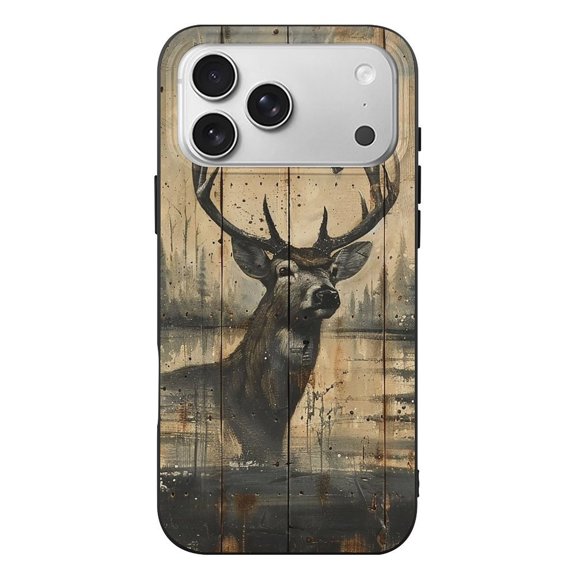 Deer Vintage Camo Art Black Phone Case Compatible with iPhone 17 Pro Max TPU Black Shockproof Cover