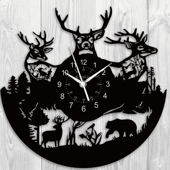 Deer Vinyl Record Wall Clock, Black Animal Wall Clock, Deer Themed Wall Clock, Silent Clock, For Birthday, Halloween, Christmas, For Deer Lover, 11*11.8 inch