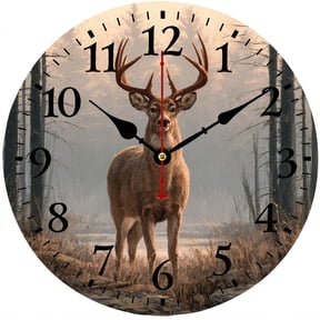 Deer Wall Clock, 9.84 Inch Battery Operated Analog Clock, Rustic Buck Forest Hunting Decor for Cabin Lodge Living Room Bedroom