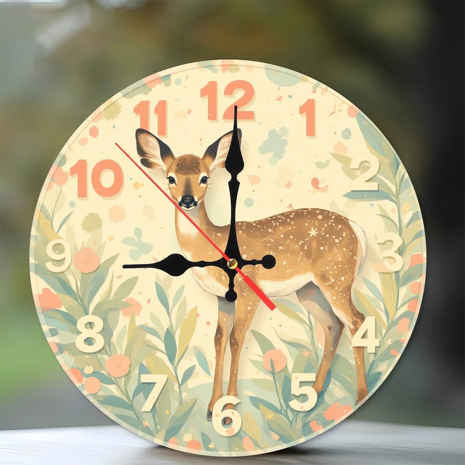 Deer Wall Clock Decor 10-Inch Silent Wooden Wall Clock, Battery ...