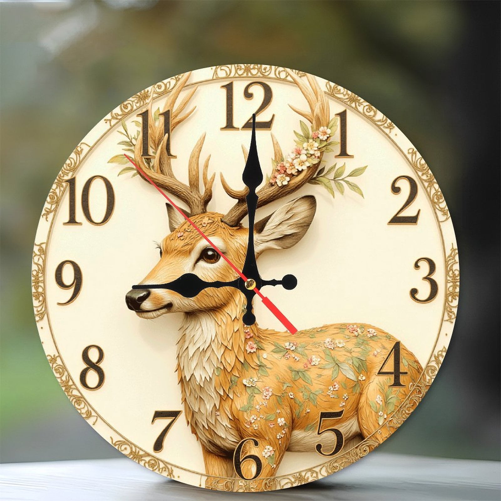 Deer Wall Clock Vintage Home Decor Handmade 10-Inch Silent Wooden Wall ...