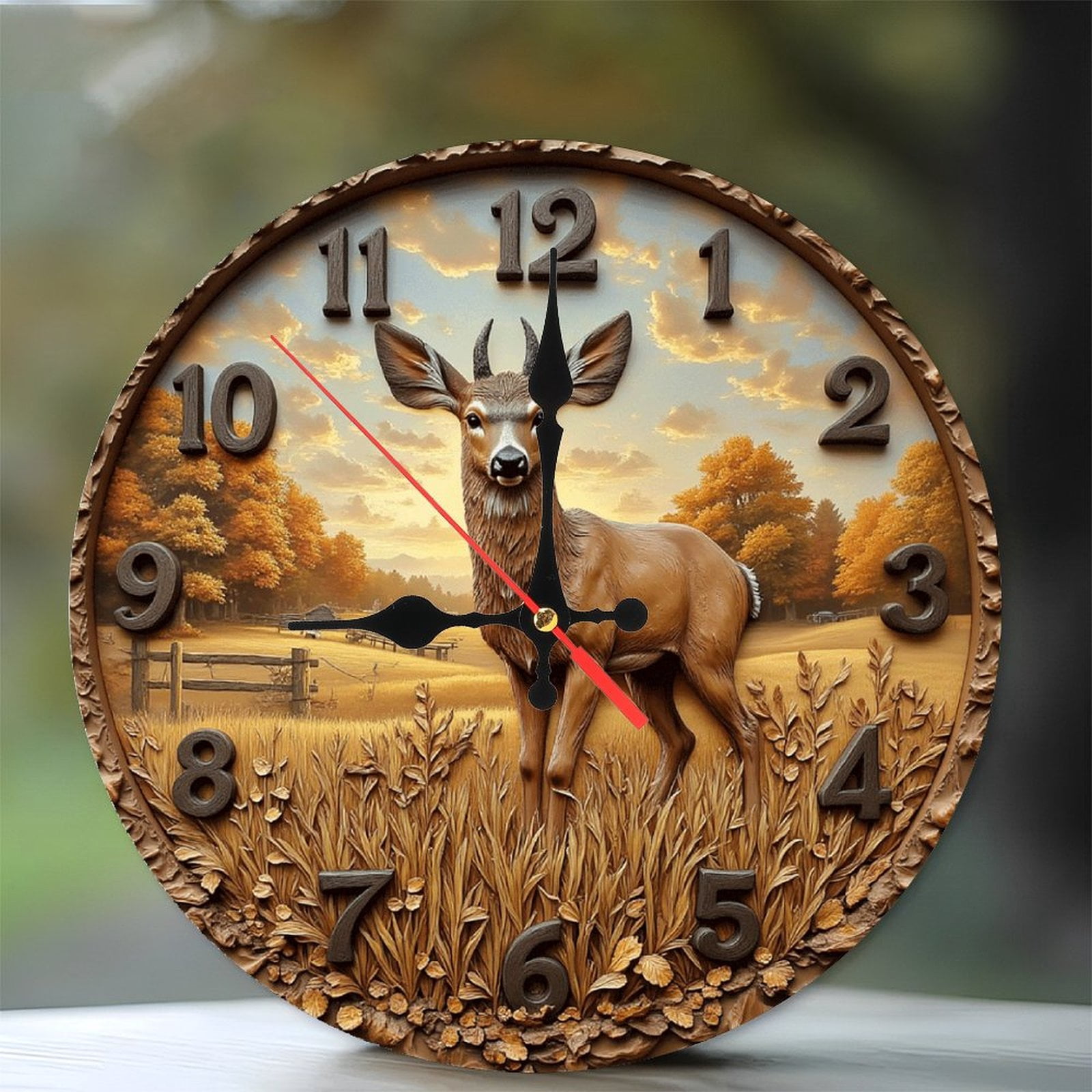 Deer Wall Clock with Rustic Rustic Decor 10-Inch Silent Wooden Wall ...