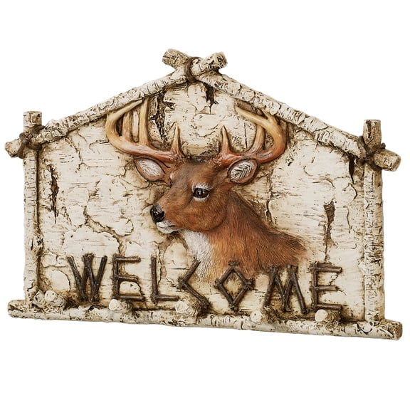 Deer Wall Hook Rack Welcome Plaque Off White