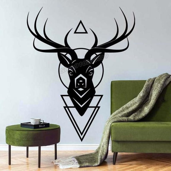 Deer Wall decal Deer head Horns decal Forest Wild animal Wall Sticker Vinyl Sticker Removable Home Room Decoration Mural 42x34cm
