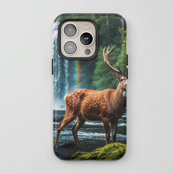 Deer Waterfall For All iPhone Series Protective Phone Case Nature Green