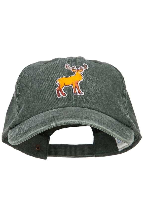 Deer Wild Animal Patched Washed Cotton Twill Cap - Dk Green OSFM