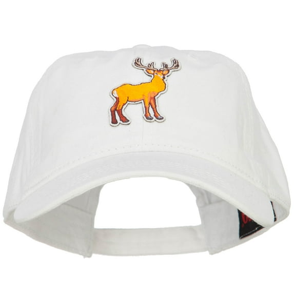 Deer Wild Animal Patched Washed Cotton Twill Cap - White OSFM