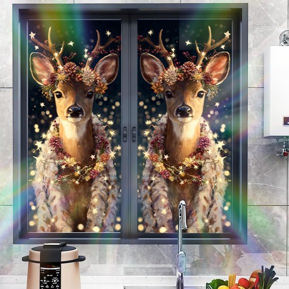 Deer Window Film 17.32 x 39.37 Inch Rustic Nature Animal Scene Decorative Window Cling for Kitchen Living Room Glass Farmhouse Style Indoor Home Window Decoration