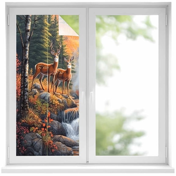 Deer Window Privacy Film Vintage Wildlife Rustic Decorative Glass Window Film UV Blocking Static Cling Non-Adhesive Sticker Covering for Home Door 19.6 x 39.3 inches